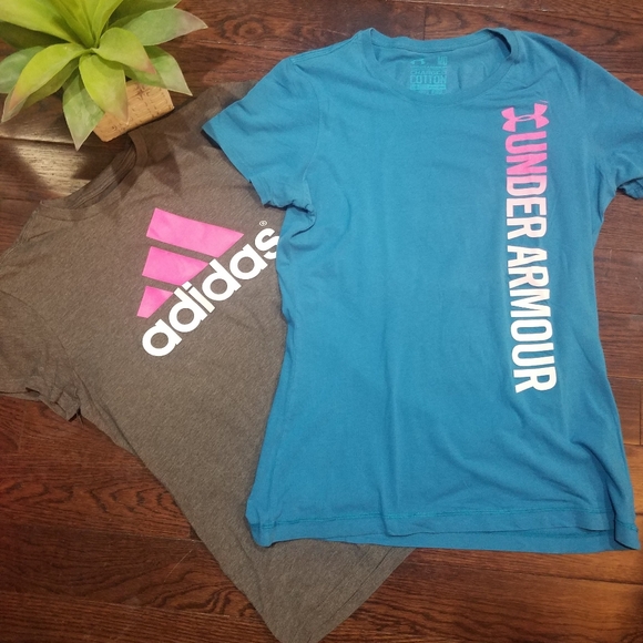 2 Athletic T-Shirts Top. Sz M. Adidas Under Armour
